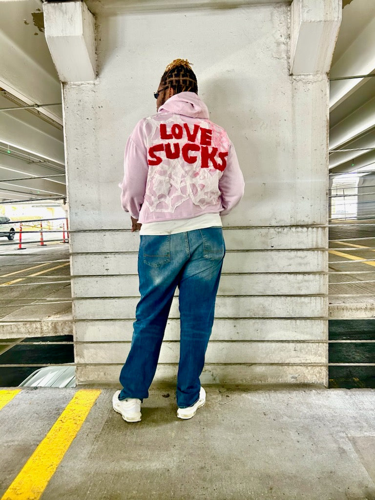 LOVE SUCKS HOODIE-PIGGY PINK